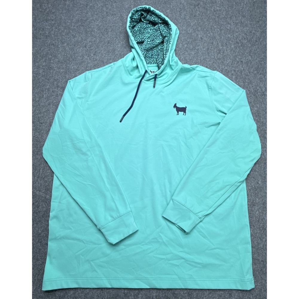 GOATED GOLF Performance Hoodie Mens 2XL Pullover Sweatshirt GOAT Print Teal Rare
